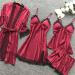 Red Satin Silk Pajama Set for Women - 4pcs Cami Top Shorts Nightgown Robe Sleepwear - Sexy & Cute Stain PJs - X-Large - Buy Online on GoSupps.com