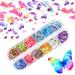 Kalolary 12 Color butterfly glitter nails glitter sequin chunky glitter butterfly nail seed seeds nail art flake nail glitter butterfly 3d nail art sticker manicure (c)