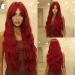 Allbell Red Wigs for Women Cosplay Long Natural Wavy Synthetic Hair Rose