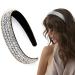WOVOWOVO Rhinestone Headband for Women Girls Fashion Bling Silver Head Band Non Slip Sparkly Crystal Diamond Hairband Thin Elastic Glitter Hair Accessories Birthday Holiday Gift White