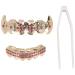 Teeth hip hop teeth decoration Cold coated copper teeth set gold teeth broken braces set grillz braces hip hop grills for mouth upper and lower teeth (pink)