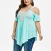Blue XX-Large Women's Plus Size Lace V-Neck Tunic Blouse | Cold Shoulder Summer Top - Buy Online on GoSupps.com
