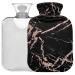 Oarencol Hot Water Bottle with Cover Black Rose Gold Pink Marble 2L Transparent Hot Water Bag for Cramp Pain Relief