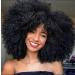 KEAT Short Curly Afro Kinky Wigs for Black Women, Black Fluffy Big Hair Replacement Wig with Bangs, Cute Natural Looking Heat Resistant Full Synthetic Wig for Daily Party K011BK