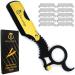 Professional Straight Razor Shaving Razors for Men Beard Cut Throat Black Gold Finger Barber Razor with 10 Single Edge Shaving Blades