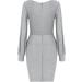 Elegant Silver Party Dress for Women | V-Neck 3/4 Hollow Sleeves | Formal Cocktail Dress XL - Buy Online on GoSupps.com