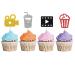 Movie Cupcake Toppers Hollywood Baby Shower/Birthday Party Decor Roll Camera Popcorn Sign Dessert Picks Movie Night Themed Party Decoration - Black & Red Glitter