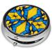 Portable Blue Yellow Irregular Pattern Metal Pill Box - Round Mini 3-Compartment with Hinged Design for Small Pills - Ideal for Travel - Buy Online on GoSupps.com