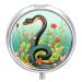 Pill Box Pill Case 3 Compartment Travel Pill Box Snake and Flower Printing Small Pill Box Portable Medicine Pill Case Pill Organizer for Purse & Pocket for Travel Handbag (Round)