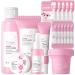 Sakura Face Care Set for Women 17Pcs Moisturizing Skin Care Set Include Sakura Cream Cleanser Serum Toner Eye Cream Lip Mask Mud Mask Sleeping Mask Skin Care Routine for Daily Beauty Care