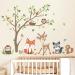 decalmile Woodland Animals Tree Wall Stickers Fox Deer Owl Wall Decals Baby Nursery Kids Bedroom Living Room Wall Decor