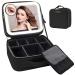 RRtide Travel Makeup Bag with Mirror of LED Lighted Makeup Train Case with Adjustable Dividers Makeup Case with Mirror and Detachable 10x Magnifying Mirror Black