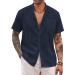 COOFANDY Men Cuban Guayabera Shirt Short Sleeve Button Down Shirt Linen Beach Casual Shirt Navy Blue X-Large