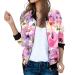 Bomber jacket Women Light with flower pattern women casual jacket aviator jacket zip summer jacket short outwear college jacket long arm casual jacket ladies jacket women's clothing pink xxl
