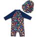 UPF 50+ Baby Boy/Girl Swimsuit with Sun Hat | Infant/Toddler One Piece Swimwear 12-18 Months | Colorful Fish Design - Buy Online on GoSupps.com