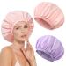 Welrog 2 pieces of waterproof shower hoods for women - reusable shower cap for women and men |Adjustable shower cap women with elastic band Rosa+Lila