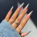 Justotry 24 pieces gray stiletto nails for sticking motif gradient French press on nails nude almond artificial nails pointed fingernails fake nails for women nail art 12grey & stiletto8