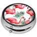 Flamingo Bird Green Leaf Round Pill Box | 3 Compartment Portable Travel Organizer for Vitamins & Medications - Buy Online on GoSupps.com