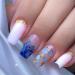 24Pcs Square Short False Nails Glitter Press on Nails French Tips Blue Shards Glue on Nails with Nail Glue Stickers Removable Artificial Fake Nails for Women Girls Nail Art