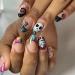 24 Pcs Halloween Press on Nails Short Almond Fake Nails Multi Colored Checkered Little Witch Acrylic Nails with Black White Skull Designs Glossy False Nails Stick on Nails for Women Girls Style30