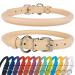 Collardirect round leather dog collar softly padded rolled handmade real leather collar for dog puppy cat small big black pink red purple blue beige 35-40 cm