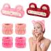 AMCAMI 6 Pcs Spa Headband Face Wash Headband and Wristband Set  Girls' Cute Bear Ears Headband Plush Animal Makeup Skincare Headbands with Face Washing Wristband for Women pink red