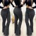 Women's Black Flared Ankle Pants - Solid Color High-Waisted Jeans for Yoga and Fashion - Size S - Buy Online on GoSupps.com