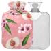 Naanle peach cherry floral heat bottle with cover transparent hot water bottle 2 l large warm-up bag for bed hand feet warmer pain relief heat and cold therapy