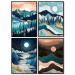 LWZAYS Cross Stitch Kits - Moon Counted Cross Stitch Kits 4 Pack Stamped Cross-Stitch Mountains Needlepoint Counted Kits Beginners Embroidery Kit Arts and Crafts for Home Decor