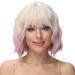 Yamel Wavy Bob Wig with Bangs Natural Ombre Valentine Pink Wig Synthetic Hair Shoulder Length Short Curly Wigs for Women Wavy T3# Ombre Valentine Pink