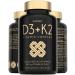 Vitamin D3 K2 Capsules - High Strength Vitamin D Tablets - 4000 IU Vitamin D & 100mcg Vitamin K MK7-120 Capsules - UK Made & Vegetarian - VIT D3 K2 Supplement for Strong Bones Teeth Immune System