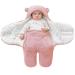 FUNUPUP Baby Hooded Swaddle Blanket Plush Bear Baby Swaddle Wrap Pram Receiving Blanket Fleece Sleeping Bag Sack Baby Clothes for Boys and Girls (3-6 Months Pink) 3-6 Months Pink