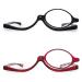 JM 2 Pairs Makeup Reading Glasses Magnifying Flip Down Cosmetic Readers for Women +5.0 Black & Red 5.0 x