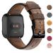 EZCO Leather Bands Compatible with Fitbit Versa/Versa 2 / Versa Lite, Vintage Genuine Leather Band Replacement Strap Wristband Accessories Man Women 5.5-7.8 Wrist Compatible with Versa Smart Watch Dark Coffee Brown