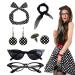 Polka Dot Headbands for Women - 1950s Headbands and Drop Earrings Set - Print Dangle Earrings with Vintage Hair Bands Chiffon Scarf Cat Eye Glasses