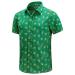 ENVMENST Mens St.Patrick's Day Shirt Irish Clover Printed Casual Short Sleeve Hawaiian Button Up Shirts Green Large