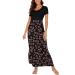 YUNDAI Womens Maxi Dress Summer Maternity Casual Short Sleeve Floral Loose Long Dresses Plus Size Ladies Dress with Pocket 03-Short Sleeve M B08 Gypsophila Black