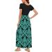 YUNDAI Women's Maternity Maxi Dress | Floral Loose Long Summer Dress with Pocket | Plus Size Short Sleeve | Blue Green - Size L - Buy Online on GoSupps.com