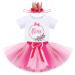 FYMNSI Baby Girl 1st Birthday Outfit Flower Printed Cotton Short Sleeve Romper Tutu Tulle Skirt Crown Headband 3pcs Set 1 Year Hot Pink