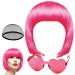 PLULON Peach Pink Bob Wig and Sunglass Set Neon Short Bob Wig Sunglass Pack Costume Colorful Cosplay Wig Hairpieces for Bachelorette Neon Party Favors Halloween Decorations Peach Pink Short