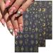 8 Sheets Gold Star Nail Stickers | Metallic 3D Self-Adhesive Nail Art Decals for Women - Sun Moon & Planet Designs - Buy Online on GoSupps.com