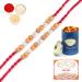 Ghasitaram Gifts Rakhis Online for Brother-Set of 2- Rs-107 Rakhi Thread with 100 GMS of Dryfruits Mix Can 200 GMS of Kaju katli 2 Rakhi & 100g Dryfruits Mix Can 200g Kaju katli