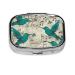 Teal Birds Musical Note Printing 2 Compartment Small Pill Case Cute Small Pill Box Purse Pill Boxs Travel Pill Organizer for Pocket Purse and Travel Gifts