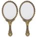 Beaupretty Vintage Handheld Mirror Portable Cosmetic Mirror Handheld Barber Mirror for Salon Travel 2pcs(Gold)