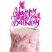 Arthsdite 1Pc Butterfly Cake Topper Assembled 3D Butterfly Cupcake Toppers Happy Birthday Cake Topper for Wedding Anniversary Baby Shower kids Birthday Party Cake Decorations - Purple Glitter