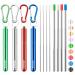 4 Pack Portable Reusable Metal Straw Collapsible Stainless Steel Drinking Straw Telescopic Straw to Drink Water Smoothie with Aluminum Key-chain Case & Cleaning Brush (Silver & blue & red & green)
