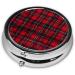 Plaid Red and Black Round Pill Box - 3 Compartment Mini Decorative Pocket Organizer for Travel Medicine & Vitamins - Buy Online on GoSupps.com