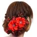 Smbcgdm Flower Decor Hair Barrette Faux Pearl Clip Exquisite Beidal Headpiece with Rhinestone Fake Luxury Anti-slip Red