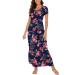 YUNDAI Womens Maxi Dress Summer Maternity Casual Short Sleeve Floral Loose Long Dresses Plus Size Ladies Dress with Pocket 03-Short Sleeve XXL B06 Rose Navy