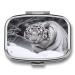 Pill Box White Tiger in The Snow Print 2 Compartment Medicine Pill Case Pill Organizer Decorative Metal Portable Pill Box for Pocket Or Purse
